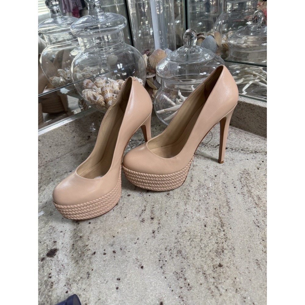 SCHUTZ Barbie Leather Platform 8B 39 Pumps Nude Braided Heeled Shoes Stiletto